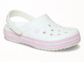 Crocs blanches à rayures roses