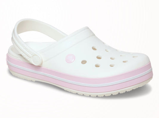 Crocs blanches à rayures roses